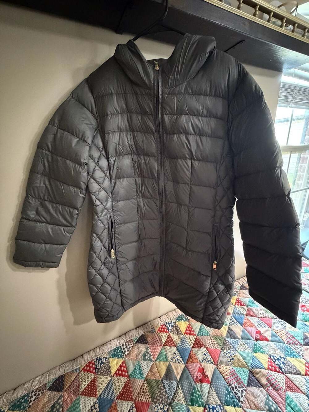London Fog Packable Down Fill Puffer Jacket Size XL Grey Hooded